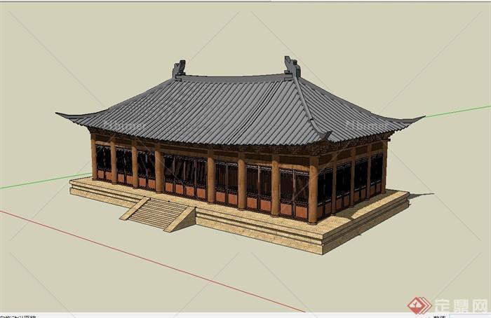 古典中式风格庑殿建筑设计su模型[原创]