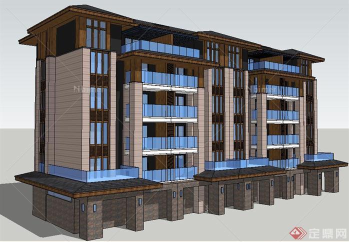 一个新中式多层建筑方案su精致设计模型