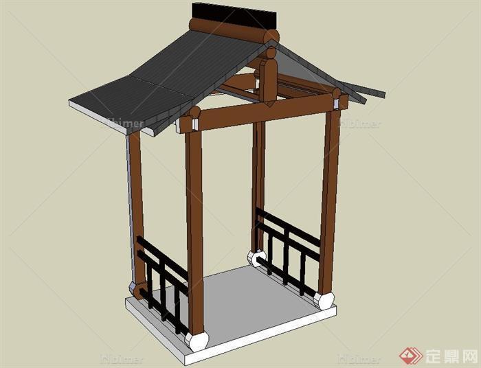 古典中式木门廊设计su模型(可作廊亭使用)