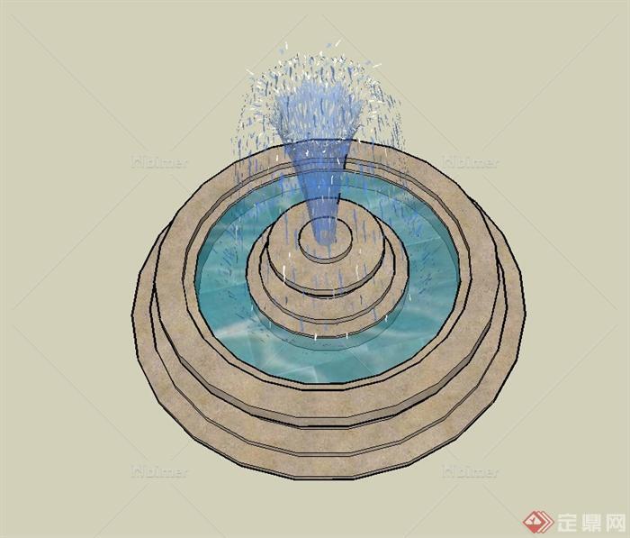现代风格圆形喷泉水池设计su模型[原创]