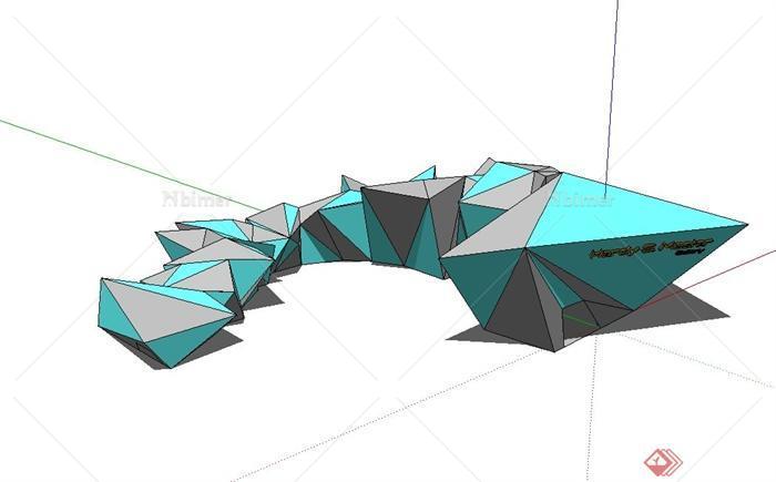 现代某半圆形有棱角单层艺术馆建筑设计su模型