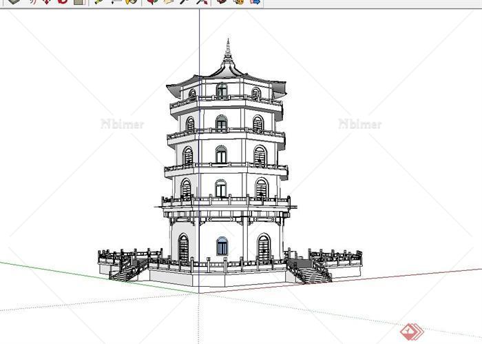 古典中式五层宝塔设计su模型[原创]