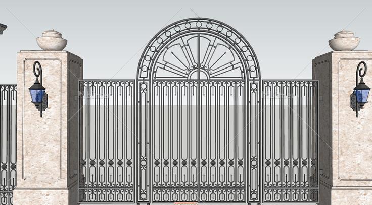 com大门围墙相关资料欧式详细铁艺大门设计su模型[原创]定鼎园林欧陆