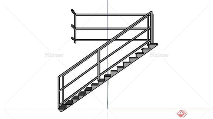 现代简易铁栏杆楼梯su模型