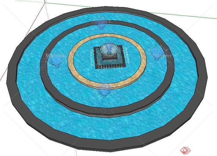 现代风格环形喷泉水池su模型