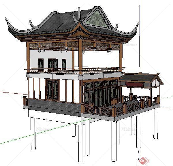 中式风格水榭楼阁su模型