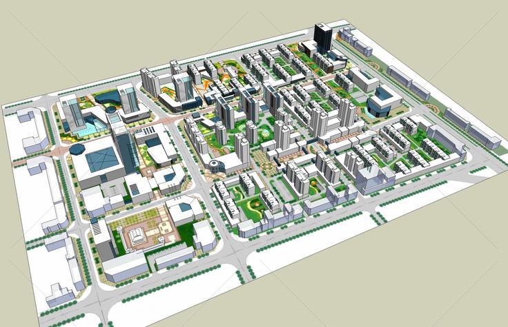 现代城市规划--体块(47345)su模型下载