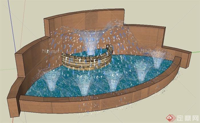 某现代简约喷泉水池xu模型