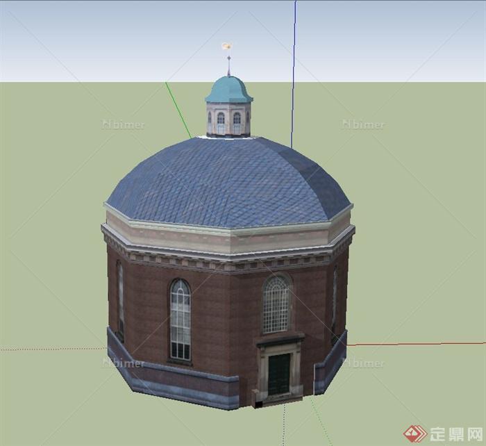 某两层圆形教堂建筑设计su模型