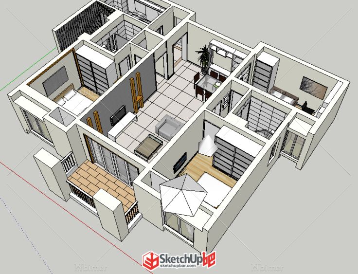 3房2厅小户型 sketchup模型库 毕马汇 nbimer