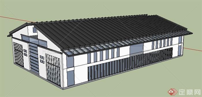 某现代中式二层食堂建筑设计su模型