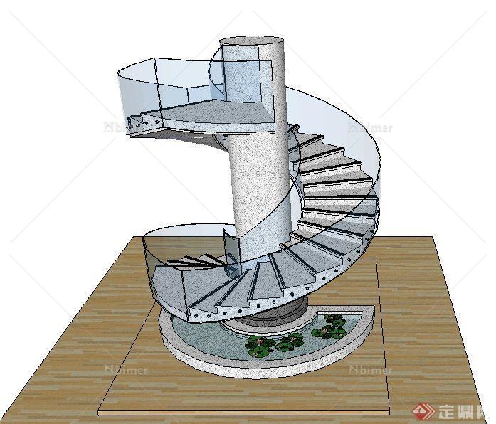 室内混凝土旋转楼梯设计su模型