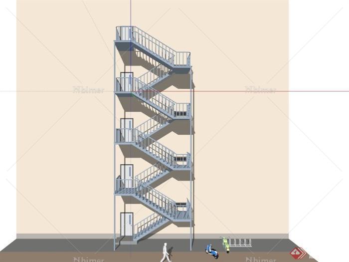 建筑外墙铁楼梯模型