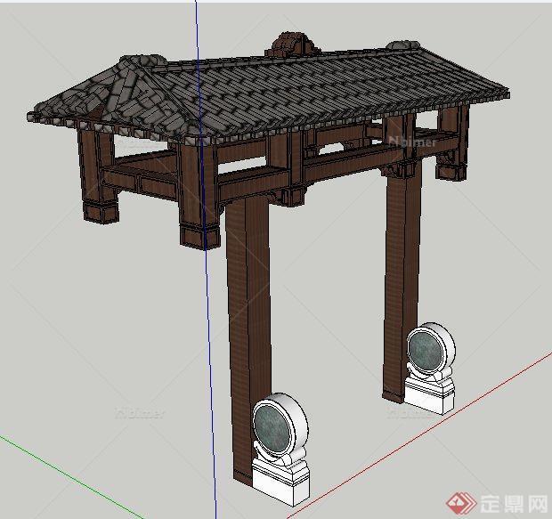 中式风格仿古门楼设计su模型