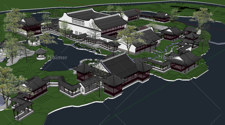 中式风格庭院和园林sketchup模型