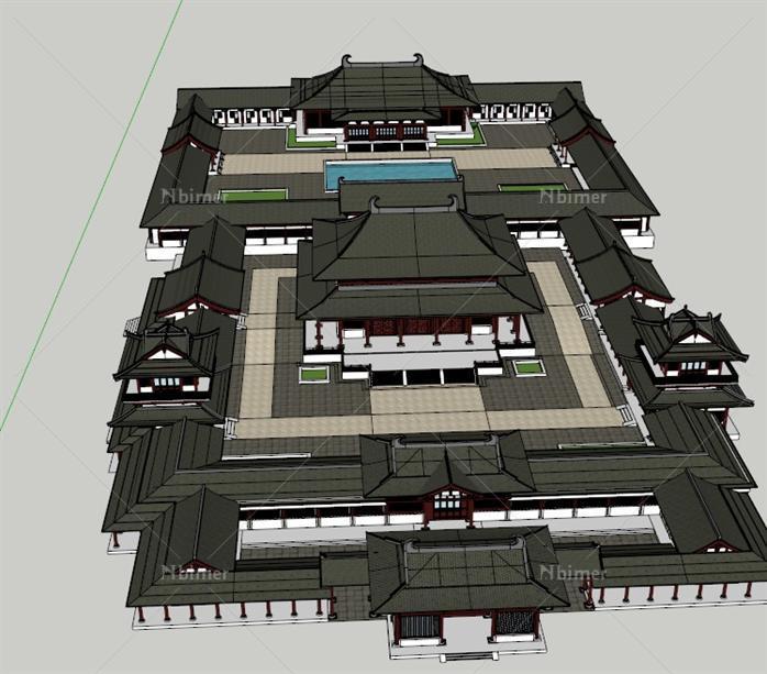 某古典中风格寺庙庙宇建筑设计su模型素材[原创]