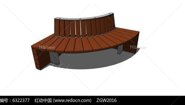弧形公园木质坐凳模型