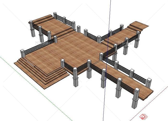 栈道木平台设计su模型