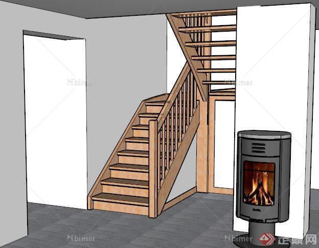 室内转角木楼梯设计模型[原创]
