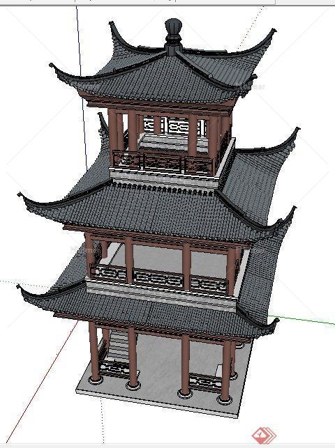 古典中式四角塔楼设计su模型