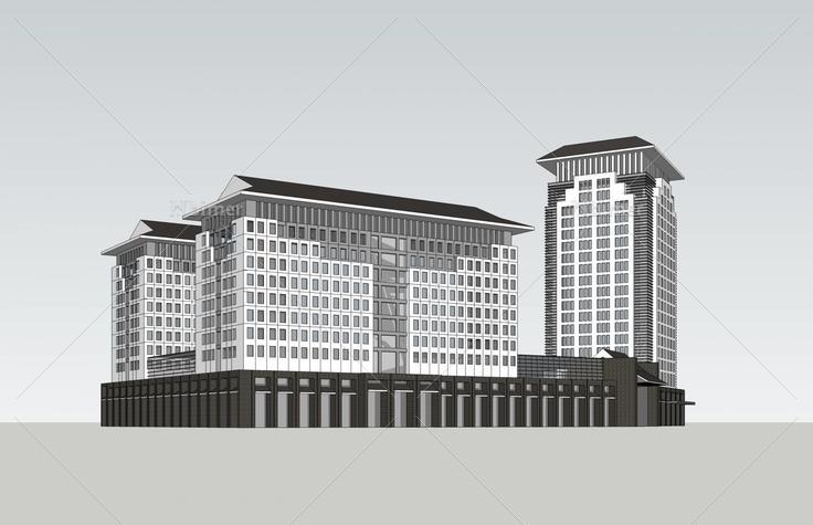 新中式高层办公楼42077su模型下载