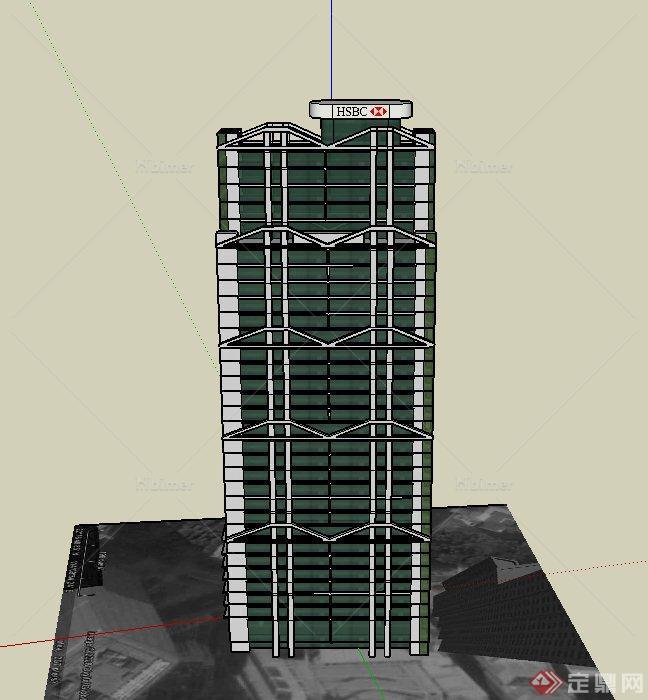 现代某高层汇丰银行建筑设计su模型