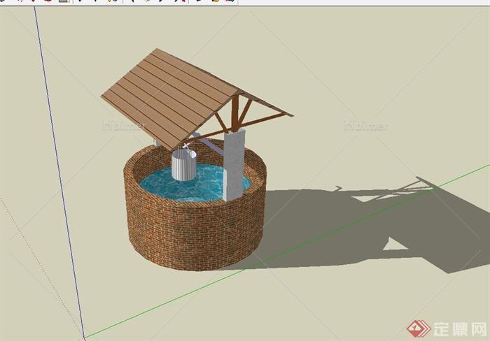 某现代庭院水井设计su模型