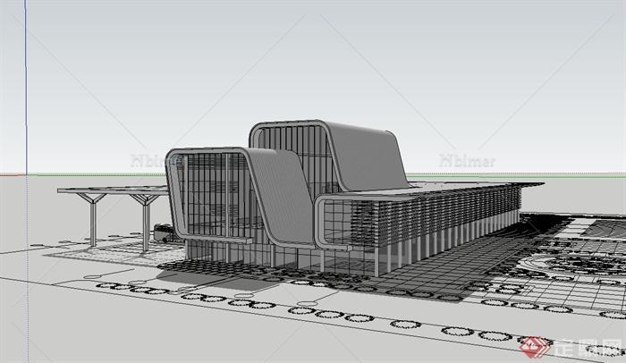 某现代风格长途汽车站建筑设计su模型原创