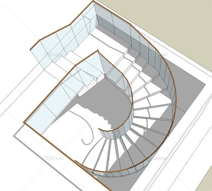 建筑室内旋转楼梯设计su模型(附cad平面图)[原