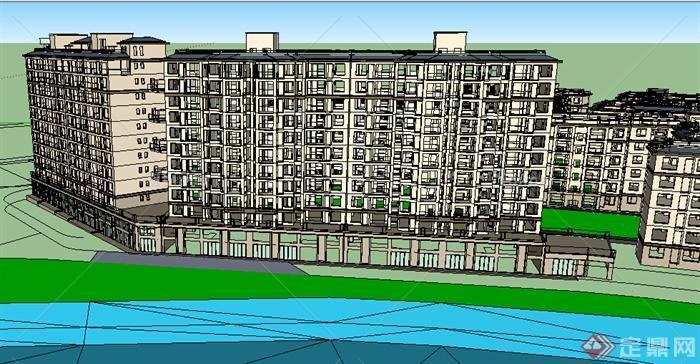 某多层高层居住建筑楼设计su模型素材