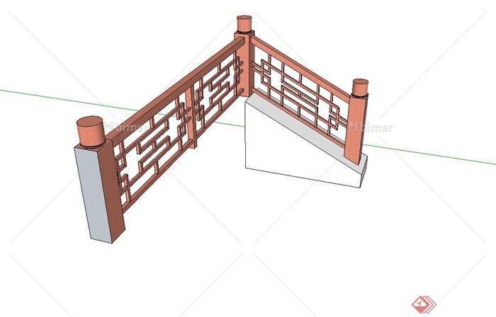 古典中式防腐木栏杆设计su模型
