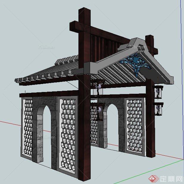 现代中式入口门廊模型