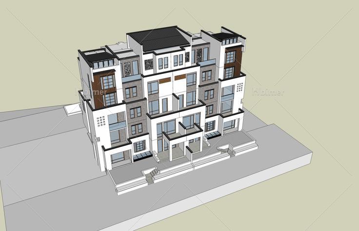 中式多层花园洋房(50745)su模型下载