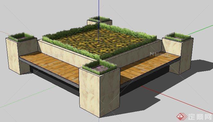 四款现代花池种植池su模型