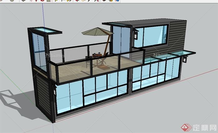 现代风格两层商业集装箱建筑设计su模型[原创]
