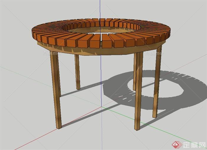圆形木质廊架设计su模型
