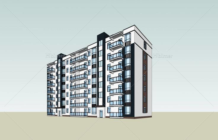 现代多层住宅楼(38205)su模型下载