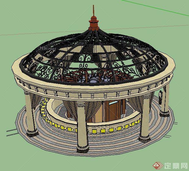 欧式风格圆顶凉亭su精致模型