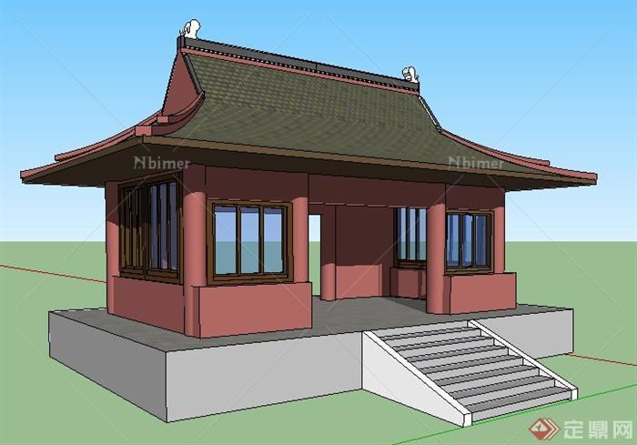 中式风格寺庙门房设计su模型