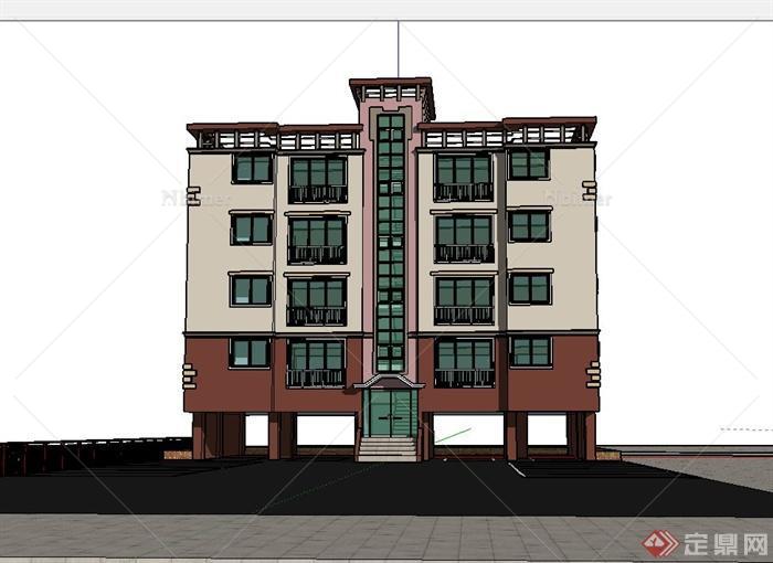 某现代楼底层架空的多层住宅楼建筑设计su模型