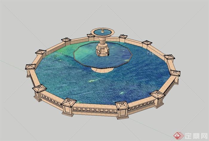 欧式广场喷泉水池设计su模型