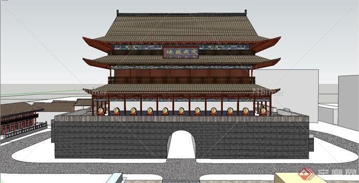 某精致古典中式风格城门楼建筑设计su模型原创