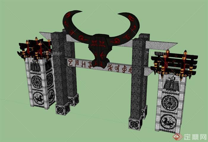 彝族斗牛场大门设计su模型