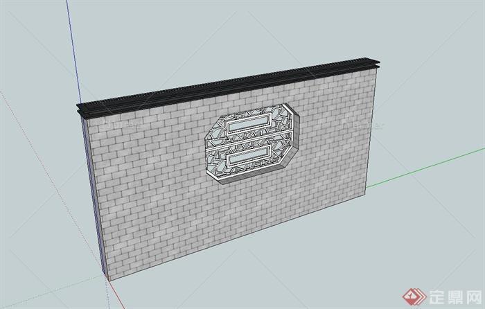 现代中式风格砖砌照壁景墙设计su模型