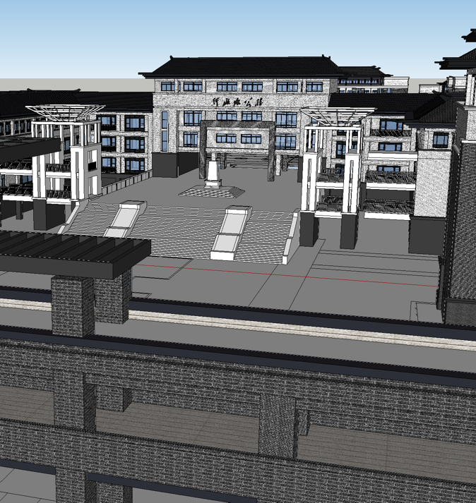 新中式行政心及学校规划SketchUp模型