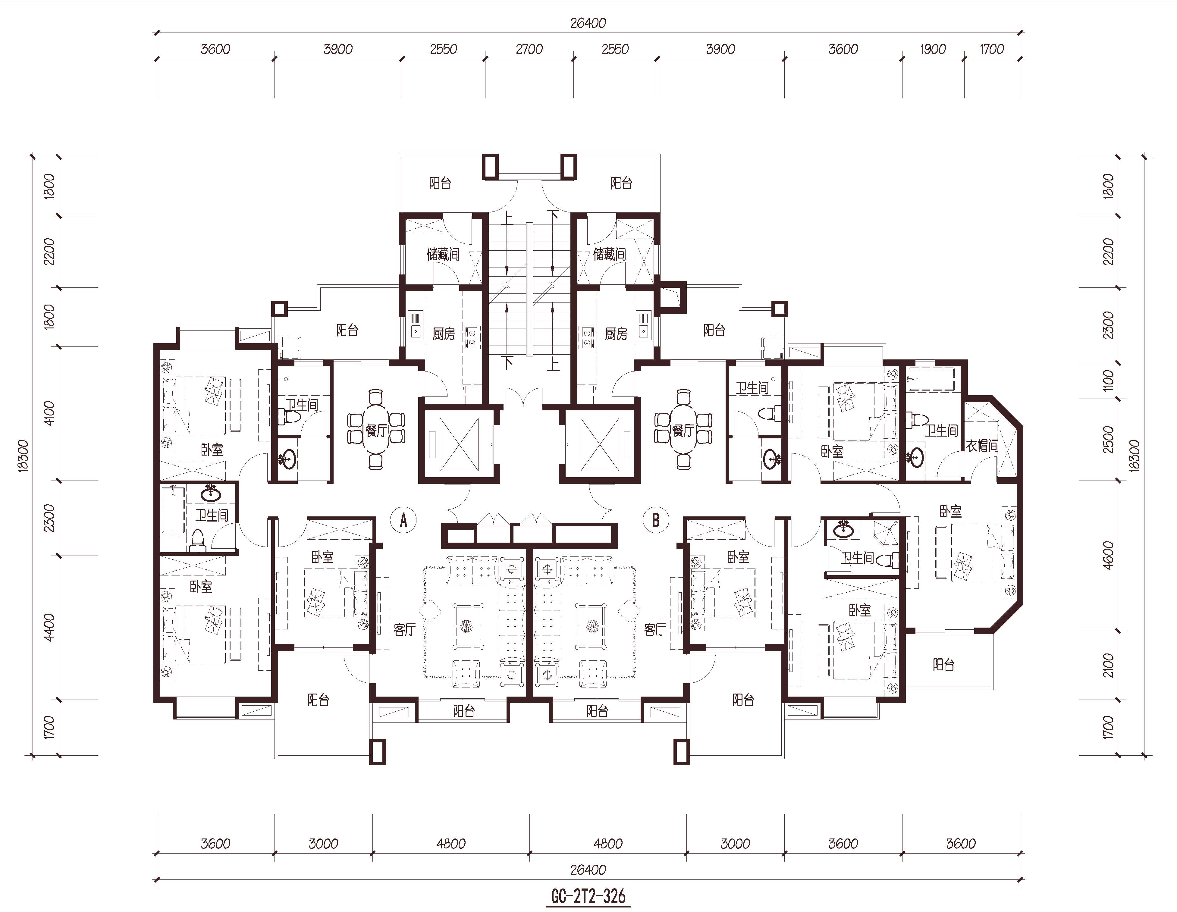 福建福清  中联江滨御景 1梯2户 33层 户型