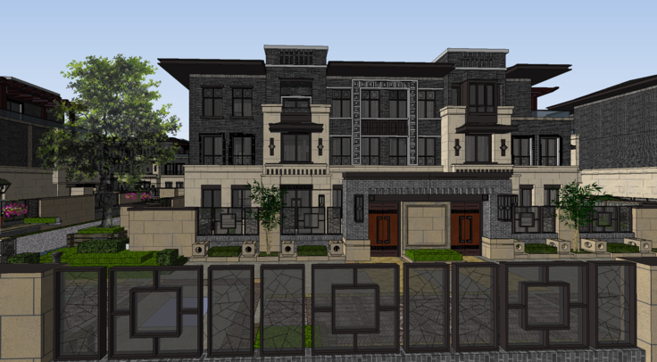 中式风格住宅小区SketchUp模型