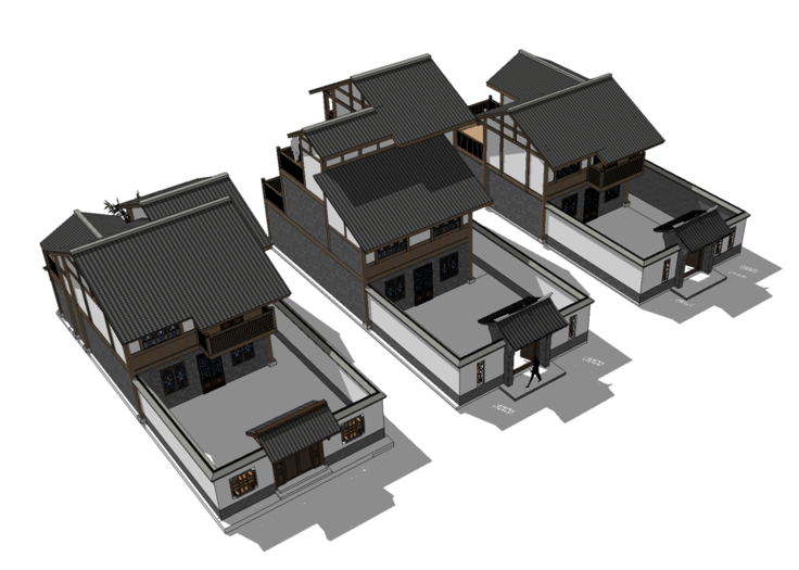 川东风格三种别墅SketchUp模型