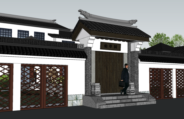 中式风格养生园SketchUp模型