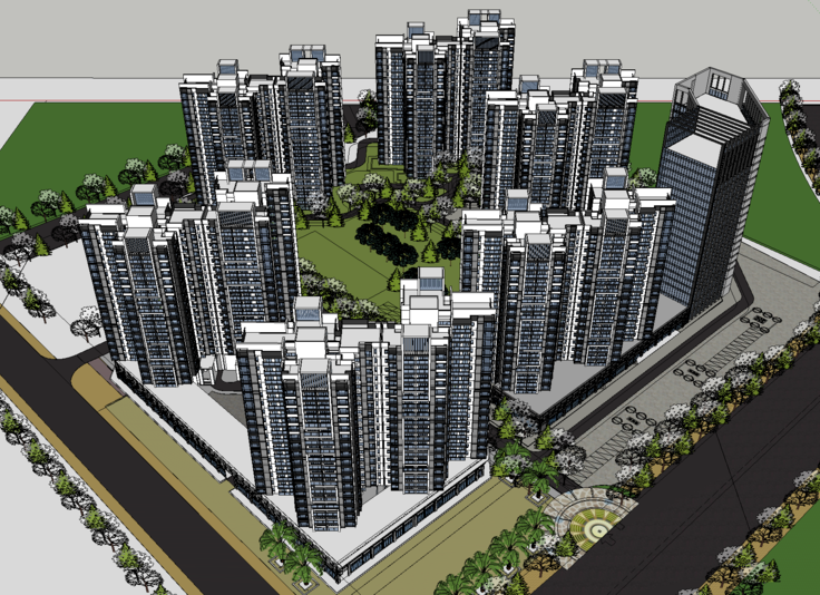 粤海国际现代风格住宅小区SketchUp模型